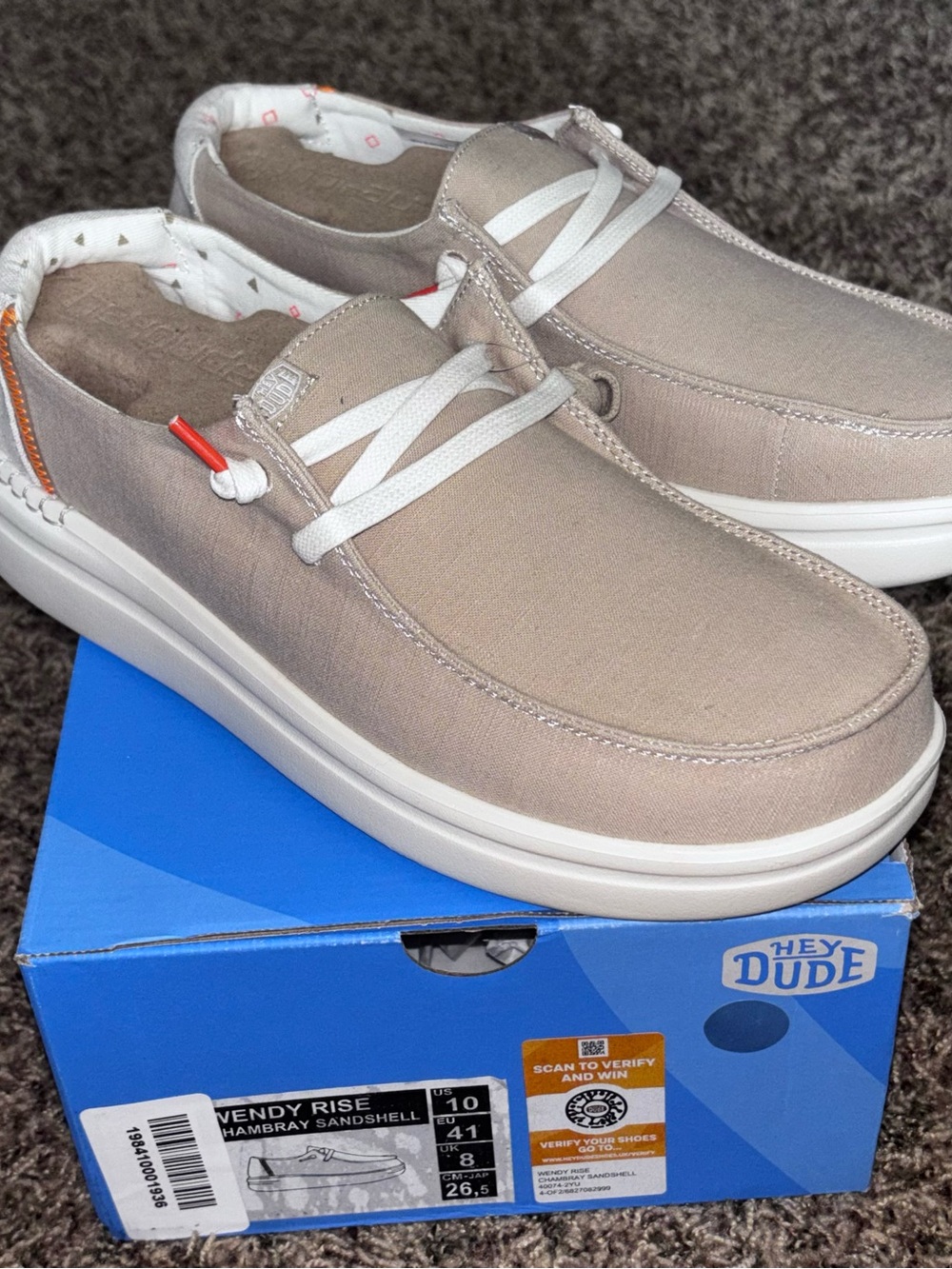 Hey Dude Wendy Rise Chambray Sandshell Shoes NEW Size 10 Women’s